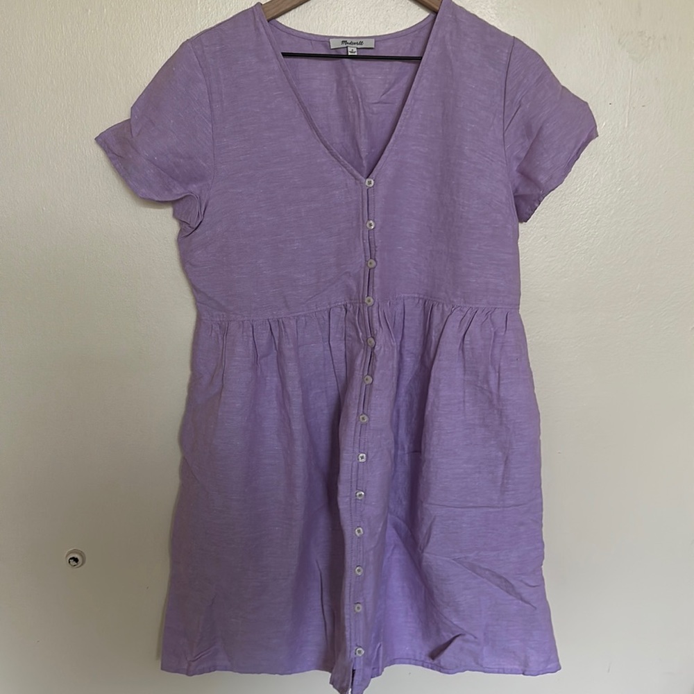 Madewell purple linen button front sundress size small